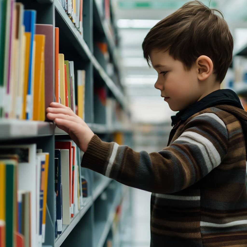 Photo of Child looking through books at Bookstore Goshen Public Library & Historical Society
