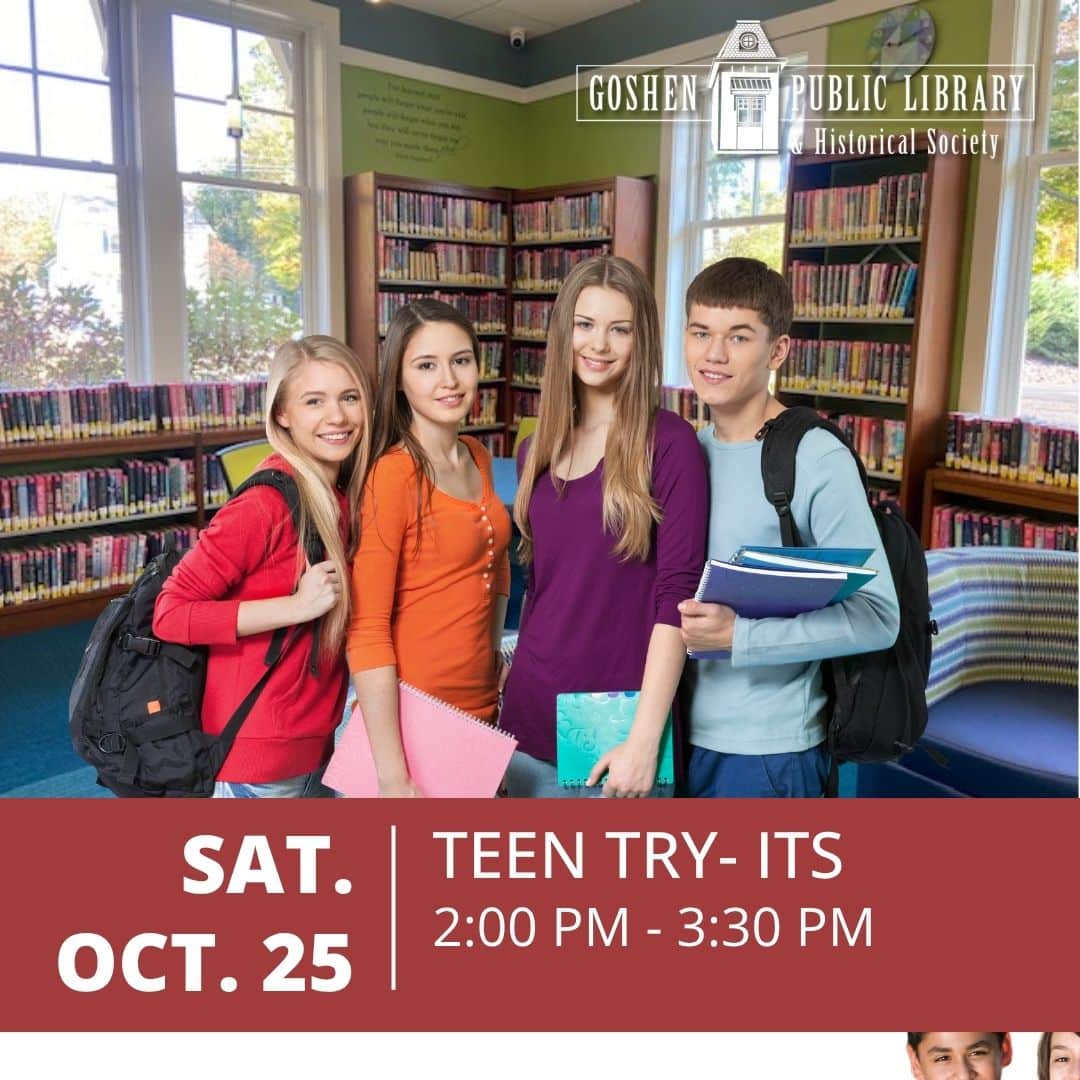 Saturday October 25 - Teen Try-Its 2:00pm-3:30pm