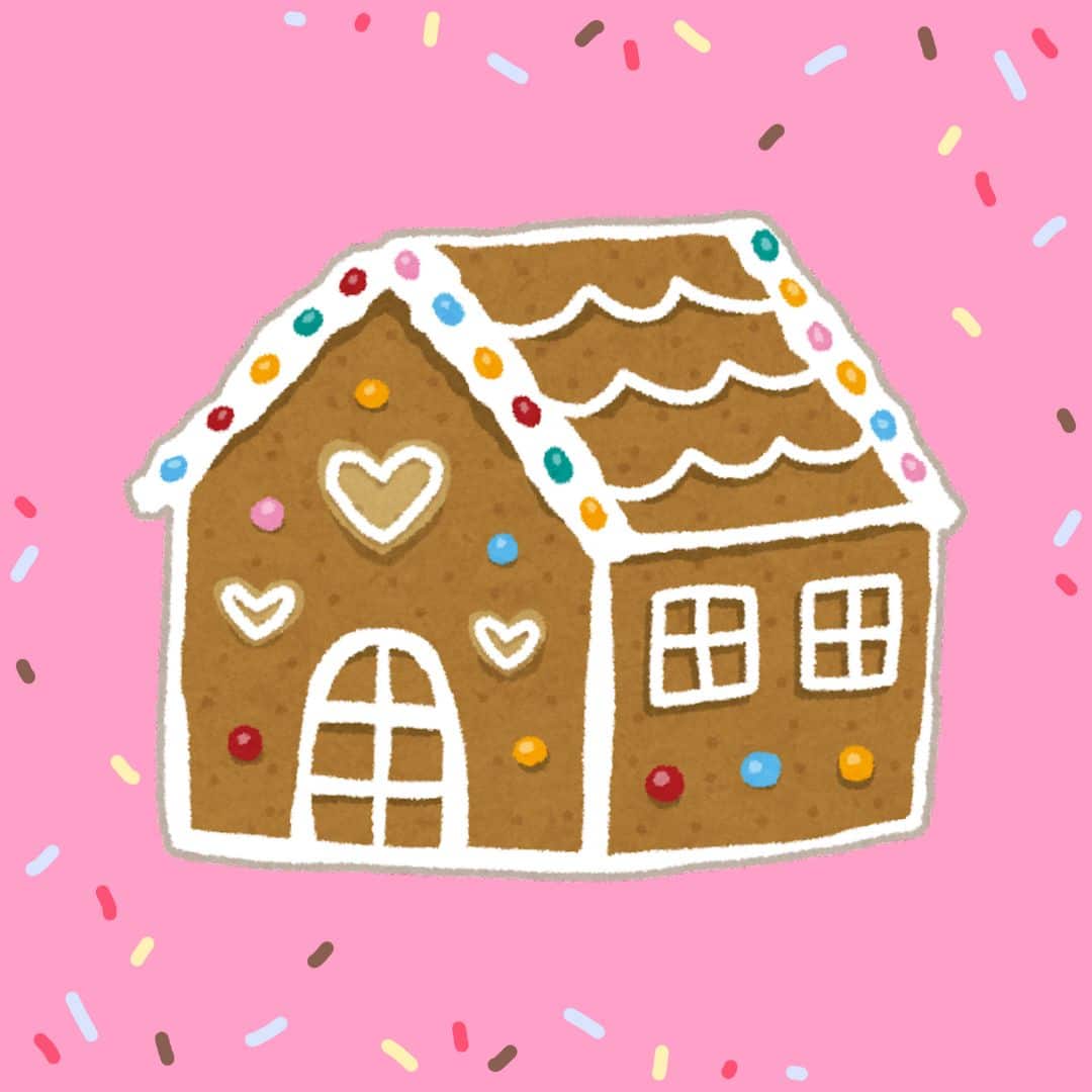 Gingerbread house with pink background