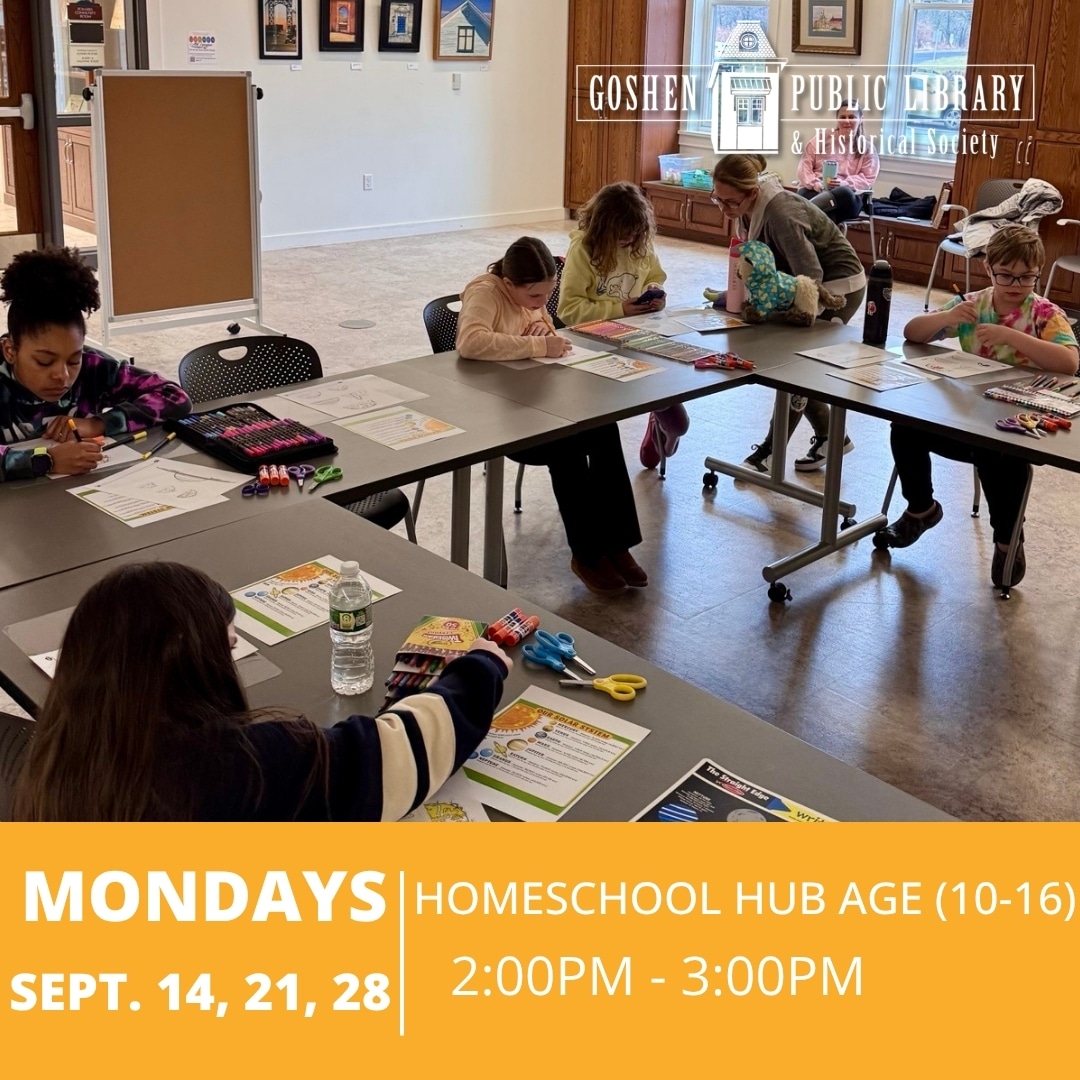 Mondays September 14, 21, 28 - Homeschool Hub Age 10 to 16 2:00 PM to 3:00 PM